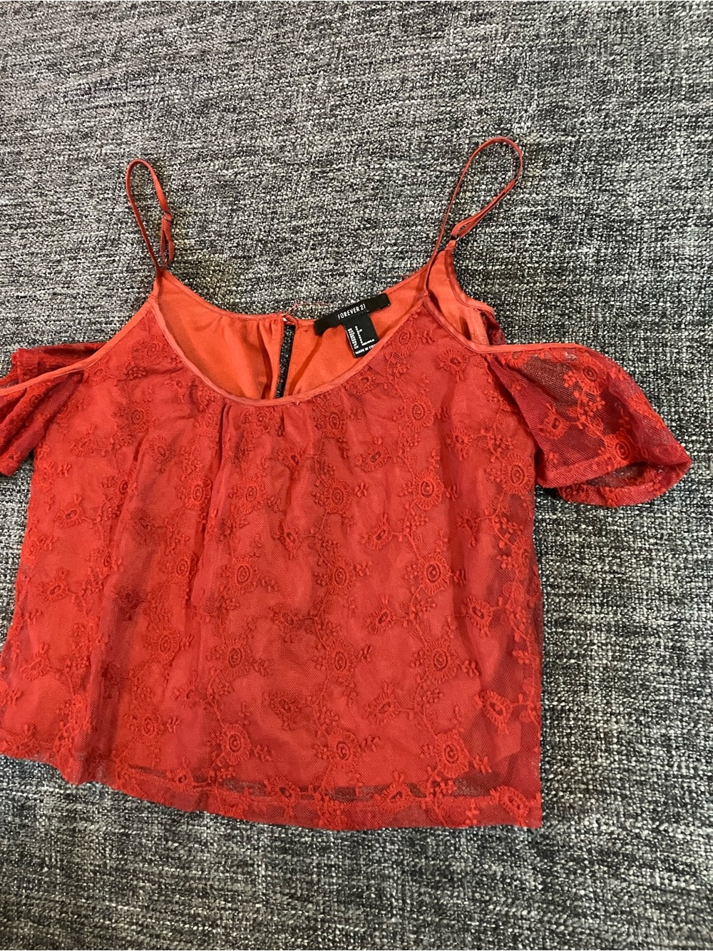 Forever 21 Red Lace Cold-Shoulder Cami Top